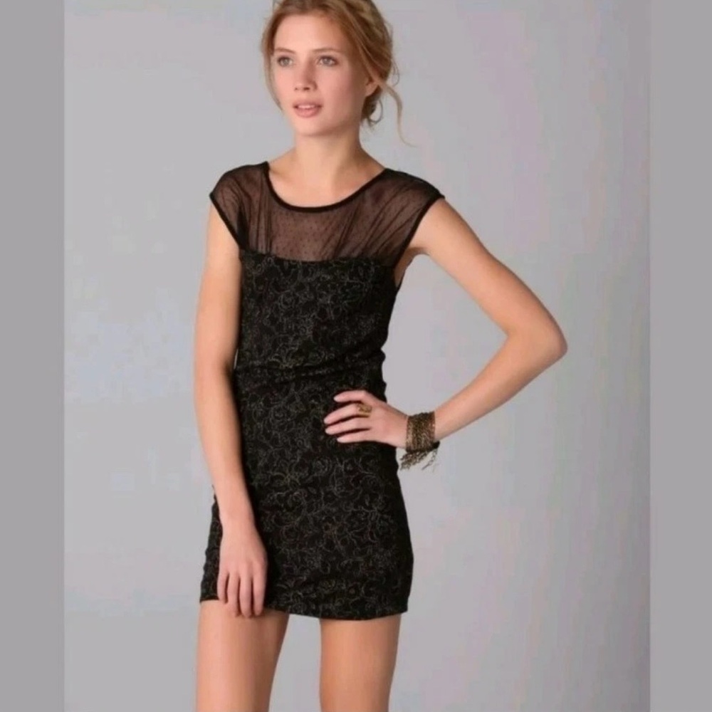 Free People Sz S Black Mesh Bodycon Sheer Lace Mini Dress